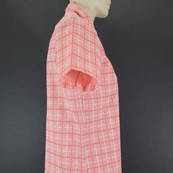 60s/70s Mod Grid Print Short Sleeve Button Up Top - Picture 6 of 7